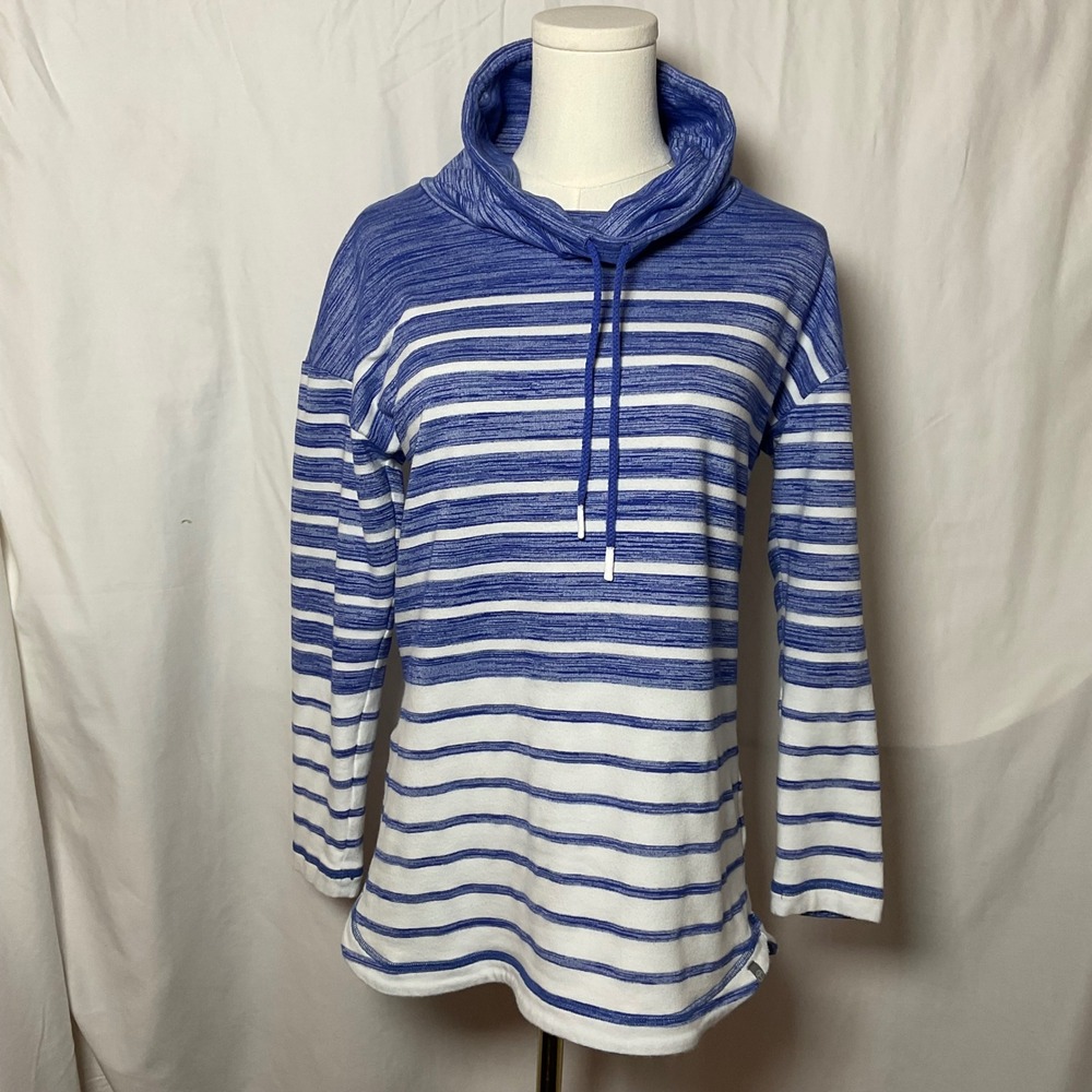 T by Talbots Blue White Striped Cowl Neck Pullover Sweatshirt Womens Small